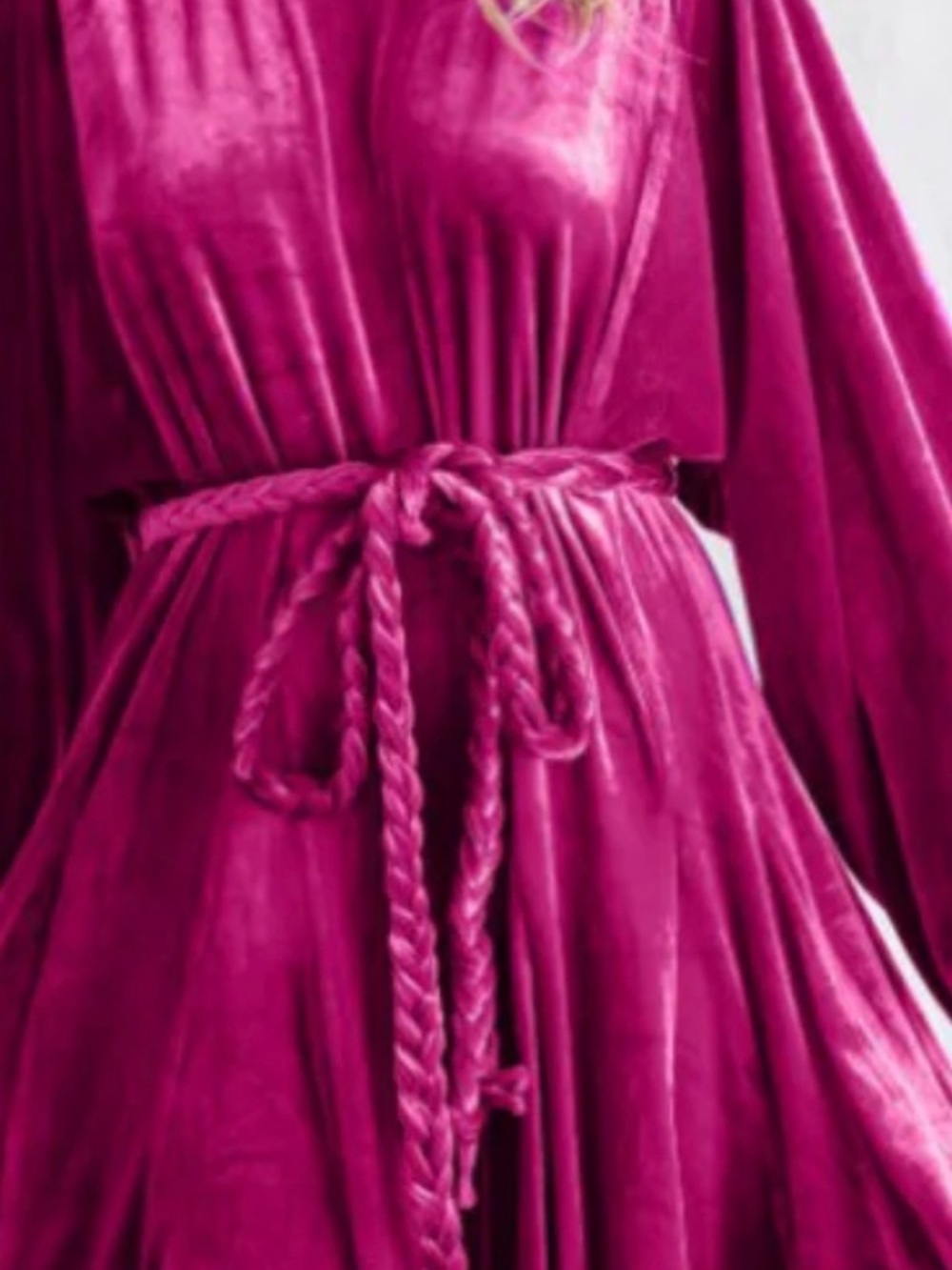 JODIFL Long Sleeve Velvet Maxi Dress in Magenta.